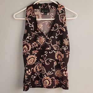 INC International Concepts Brown Floral Wrap-Style Camisole M Sequins Beading